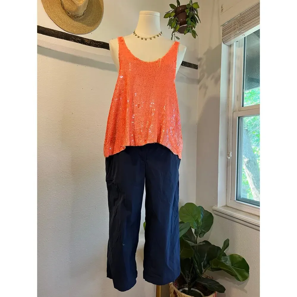 Joe's Jeans Pink Mermaid Slouchy Sequin Beaded Tank Top Size Medium Some Wear
